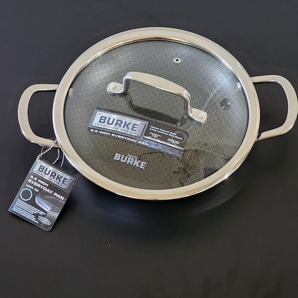 David Burke Geo Clad 9.5in Tri-Ply Stainless‎ Steel Frying Pan With Lid Cookware